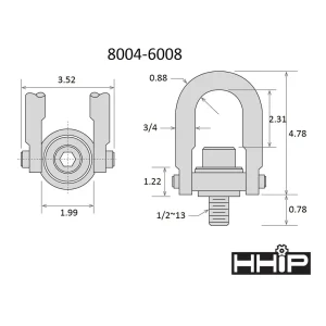 HHIP 2,500 LBS. STANDARD U-BAR HOIST RING WITH 1/2-13 THREAD ( 8004-6008) - view 2