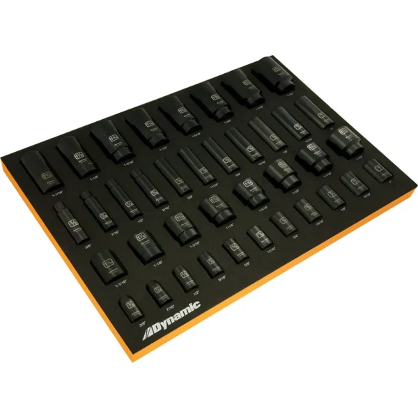 Dynamic Tools 39 Piece 1/2″ Drive SAE Impact Socket Set With Foam Tool Organizer (D096005-FT1T)