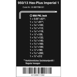 Wera 950/13 Hex-Plus Imperial 1 L-Key Set, Imperial, Blacklaser (5021728001) - view 2