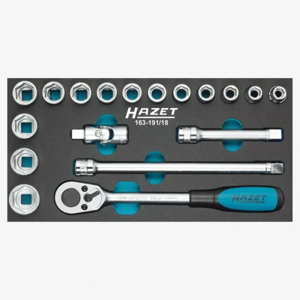 Hazet 1/2 In Drive Ratchet And Socket Set 18Pc 163-191/18