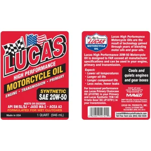 Lucas Oil 10702 SAE 20W-50 Synthetic Motorcycle Oil – 1 Qt. - view 2