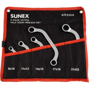 Sunex 5 Pc. Metric Half Moon Double Box Wrench Set Fully Polished (9935M)