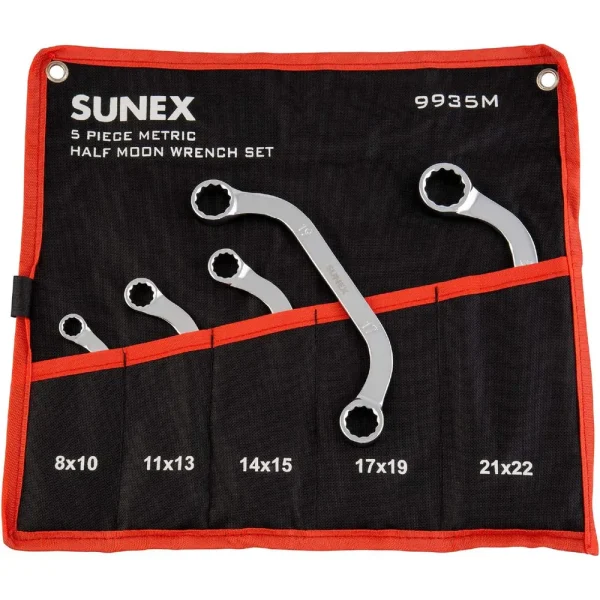 Sunex 5 Pc. Metric Half Moon Double Box Wrench Set Fully Polished (9935M)