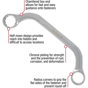 Sunex 5 Pc. Metric Half Moon Double Box Wrench Set Fully Polished (9935M) - view 2