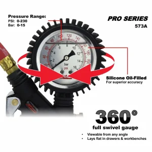 Milton 573A Pro Analog Tire Inflator/Pressure Pistol Grip Gauge, 36″ Hose 160PSI - view 4