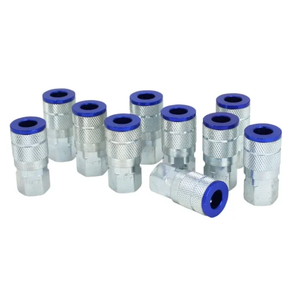 COLORFIT® Pneumatic Couplers – (T-Style, Blue) – 1/4″ NPT (Box of 10)