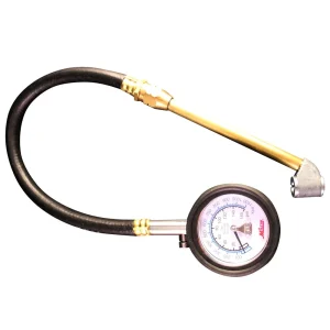 High Pressure Dial Tire Pressure Gauge – Dual Head Air Chuck, 12″ Hose
