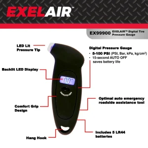 EXELAIR® by Milton® Digital Tire Gauge, LED Light Tip, 5-100 PSI (EX99900) - view 4