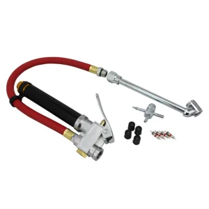 EXELAIR® Analog Bayonet Tire Inflator Gauge Kit – 13″ Air Hose, Dual-Foot Chuck, and Tire Valve Accessories – 120 PSI