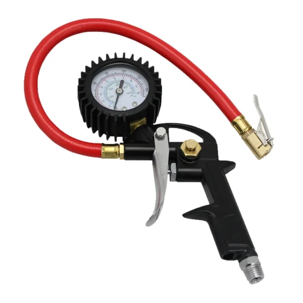 EXELAIR® Analog Pistol Grip Tire Inflator/Deflator Gauge, 13″ Air Hose and Easy-Clip Chuck