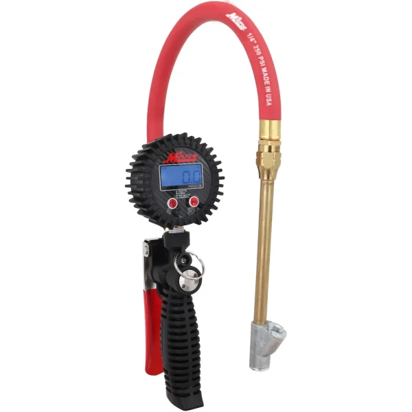 Pro Digital Tire Inflator/Pressure Pistol Grip Gauge, Straight Foot Chuck w/Lock-On Threads, 15″ Hose