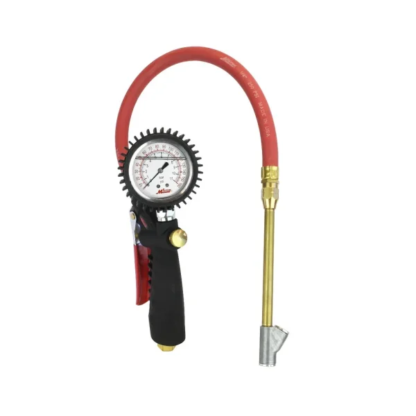 Pro Series Oil-Filled Analog Pistol Grip Tire Inflator/Deflator Pressure Gauge – Dual Head Straight Foot Chuck w/Lock...