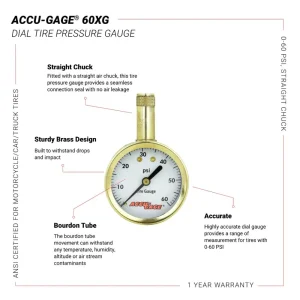 ACCU-GAGE® by Milton® Dial Tire Pressure Gauge with Straight Air Chuck – ANSI Certified for Motorcyc - view 4