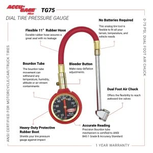 ACCU-GAGE® by Milton® Dial Tire Pressure Gauge with Dual Foot Air Chuck and 11 in. Rubber Hose – ANS - view 4