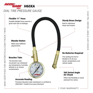ACCU-GAGE® by Milton® Dial Tire Pressure Gauge with Swivel Angle Air Chuck and 11 in. Braided Hose – - view 4