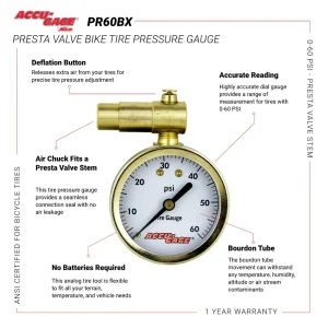 ACCU-GAGE® by Milton® Presta Valve Bike Tire Pressure Gauge with Bleeder Valve, for 0-60 PSI – ANSI Certified - view 4