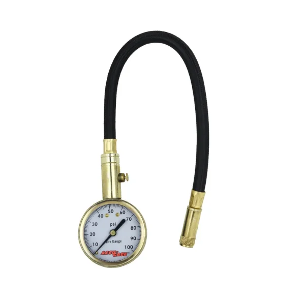 ACCU-GAGE® by Milton® Dial Tire Pressure Gauge with Straight Air Chuck and 11 in. Braided Hose – ANSI Certified for M...