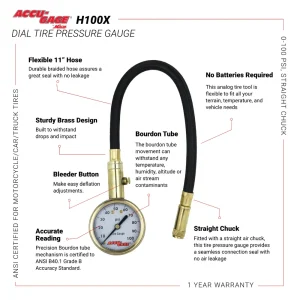 ACCU-GAGE® by Milton® Dial Tire Pressure Gauge with Straight Air Chuck and 11 in. Braided Hose – ANS - view 4