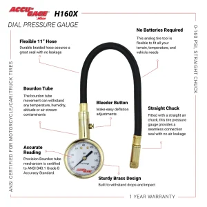 ACCU-GAGE® by Milton® Dial Tire Pressure Gauge with Straight Air Chuck and 11 in. Braided Hose – ANS - view 4