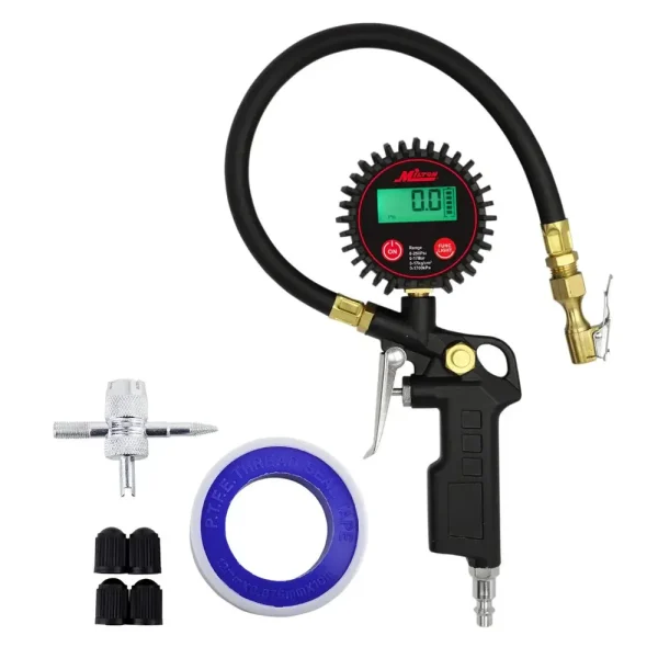 Digital Tire Inflator Car Accessories w/Accurate Air Tire Pressure Gauge, 14” Rubber Air Hose – 250 PSI, Brass Lock-O...