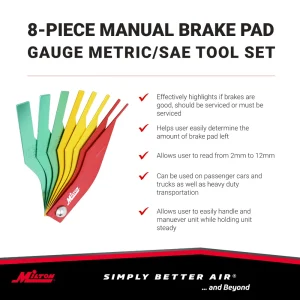 8-Piece Manual Brake Pad Gauge Metric/SAE Tool Set, Easy to Read Color Coded – 2mm to 12mm - view 3