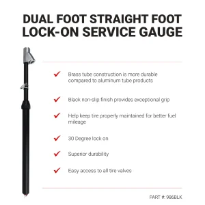 Dual Foot Straight Lock-On Chuck Service Gauge, Matte Black Poly Finish -13″ 10-160 PSI - view 4