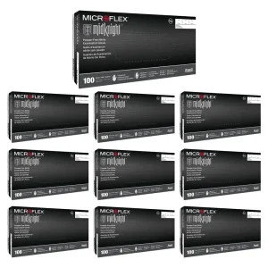 Microflex MK296M-10 (Medium) Midknight Black Nitrile Gloves – (CASE OF 10 BOXES, 100 GLOVES PER BOX)