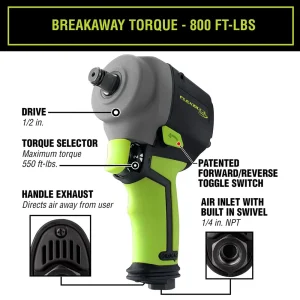Flexzilla AT1475FZ Pro Mini Impact Wrench 1/2″ Drive, High Flow Ball Swivel Plug - view 2
