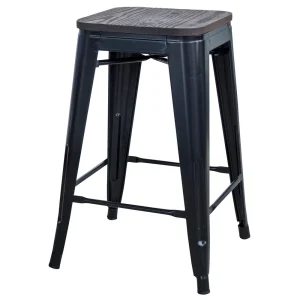 AmeriHome BS24SWTSET Rustic Gunmetal 24″ Metal Bar Stool w/ Wood Seat- 4 Piece - view 2