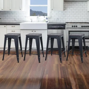 AmeriHome BS24SWTSET Rustic Gunmetal 24″ Metal Bar Stool w/ Wood Seat- 4 Piece - view 3