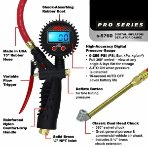 Milton S576D Pro Digital Tire Inflator/Pressure Pistol Grip Gauge, 15″ Hose - view 4