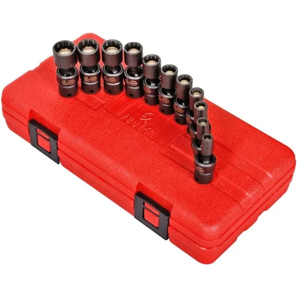 Sunex 1/4″ Dr. 12 Pt. 11 Pc. Metric Magnetic Universal Impact Socket Set (1825)