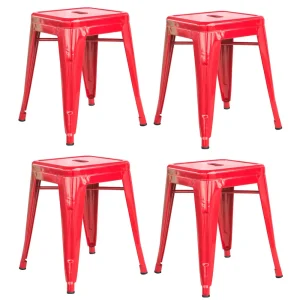 AmeriHome BS18REDSET Loft Red 18 Inch Metal Bar Stool – 4 Piece
