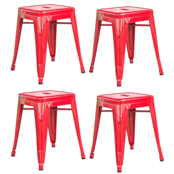 AmeriHome BS18REDSET Loft Red 18 Inch Metal Bar Stool – 4 Piece