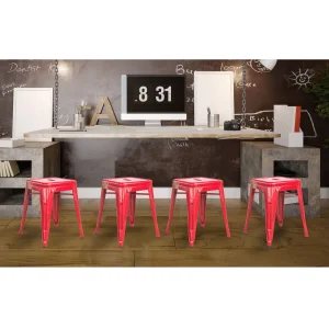AmeriHome BS18REDSET Loft Red 18 Inch Metal Bar Stool – 4 Piece - view 2
