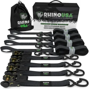 Rhino USA Medium Duty Ratchet Strap Tie-Down 4-Pack (Black) (GMG-R1-4PACK)