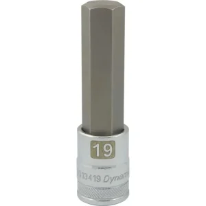 Dynamic Tools 1/2in. Drive Metric Hex Head 19mm Long Bit Chrome Finish Socket D013419