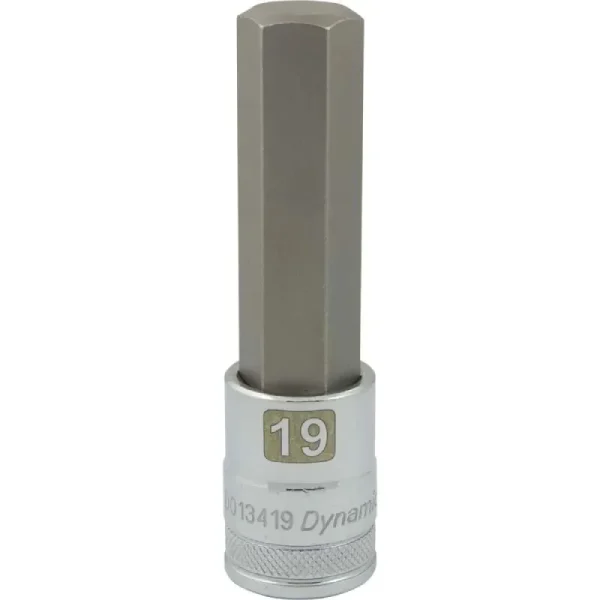 Dynamic Tools 1/2in. Drive Metric Hex Head 19mm Long Bit Chrome Finish Socket D013419