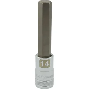 Dynamic Tools 1/2in. Drive Metric Hex Head 14mm Long Bit Chrome Finish Socket D013414