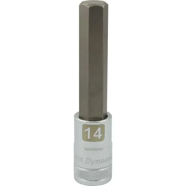 Dynamic Tools 1/2in. Drive Metric Hex Head 14mm Long Bit Chrome Finish Socket D013414