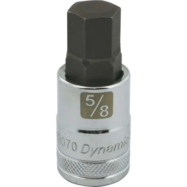 Dynamic Tools 1/2in. Drive SAE Hex Head 5/8in. Bit Standard Length Chrome Finish Socket D013070