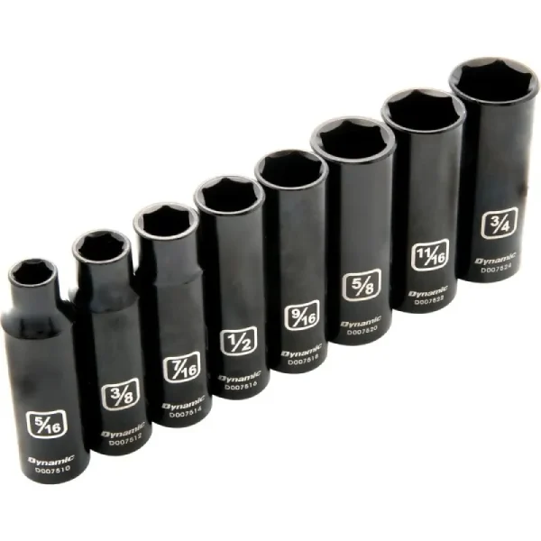 Dynamic Tools 3/8in. Drive 8 Piece 6 Point SAE Deep Impact Socket Set 5/16in. – 3/4in. D010021