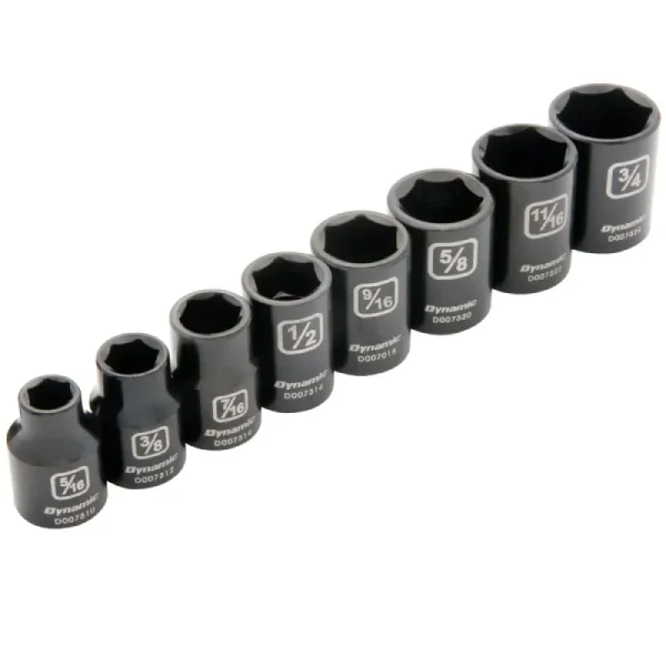 Dynamic Tools 3/8in. Drive 8 Piece 6 Point SAE Standard Impact Socket Set 5/16in. – 3/4in. D010020