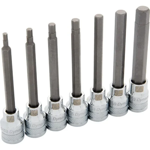 Dynamic Tools 3/8in. Drive 7 Piece SAE Long Hex Socket Set 1/8in. – 3/8in. D010015