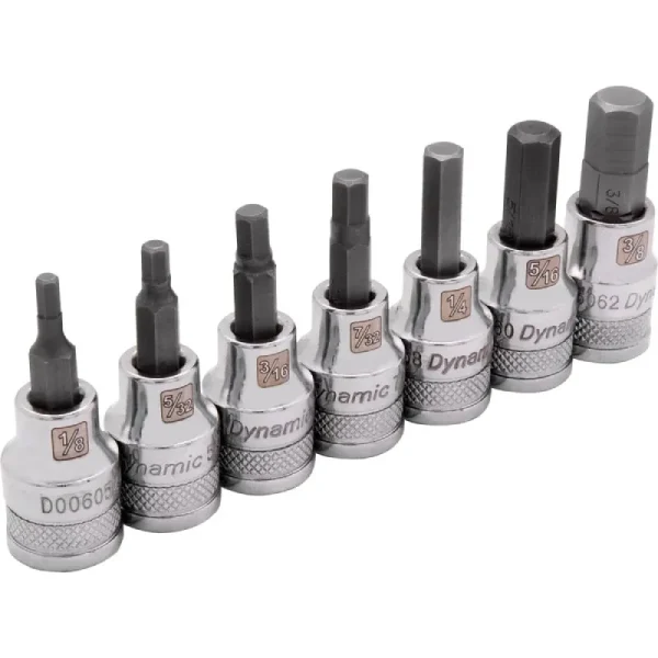 Dynamic Tools 3/8in. Drive 7 Piece SAE Standard Length Hex Socket Set 1/8in. – 3/8′ D010014