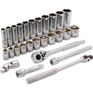 Dynamic Tools 3/8in. Drive 27 Piece 6 Point Standard/Deep SAE Socket Set 3/8in. – 1in. D010009