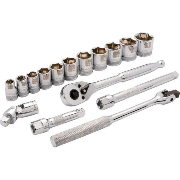 Dynamic Tools 3/8in. Drive 16 Piece 6 Point Standard SAE Socket Set 3/8in. – 1in. D010008