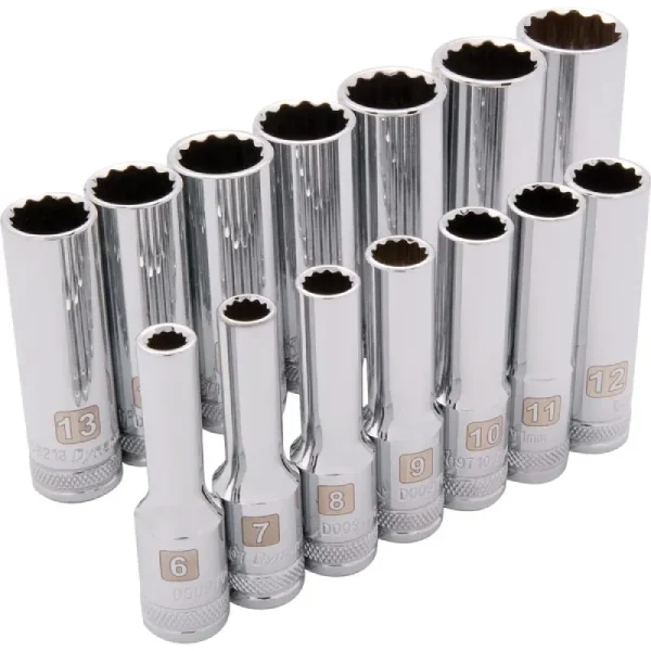Dynamic Tools 3/8in. Drive 14 Piece 12 Point Deep Metric Socket Set 6mm – 19mm D010007
