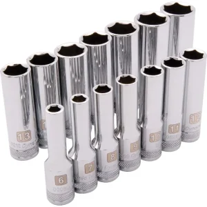Dynamic Tools 3/8in. Drive 14 Piece 6 Point Deep Metric Socket Set 6mm – 19mm D010005