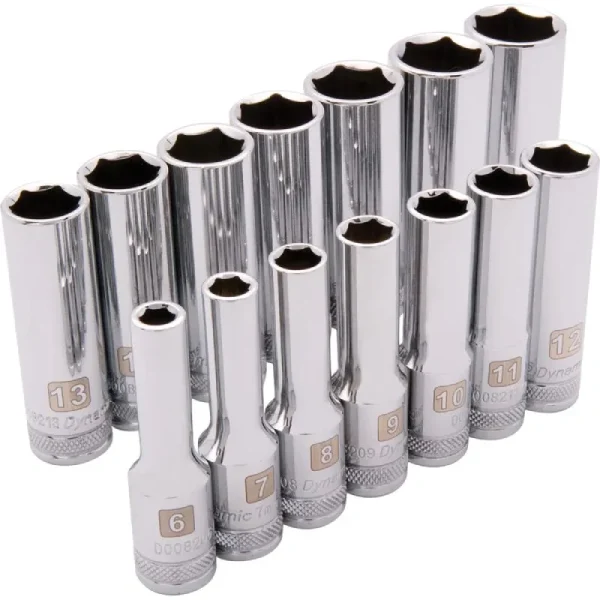 Dynamic Tools 3/8in. Drive 14 Piece 6 Point Deep Metric Socket Set 6mm – 19mm D010005